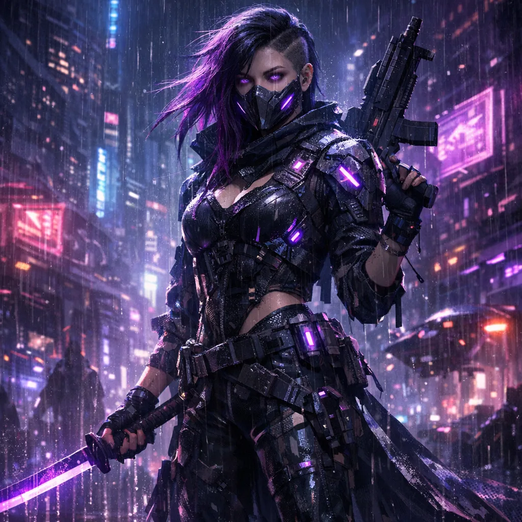 赛博朋克女性角色设计 - 科幻游戏人物原画